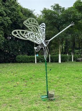 户外不锈钢镂空蜻蜓雕塑花园林仿真昆虫装饰品地产售楼部草坪摆件
