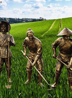 玻璃钢仿铜农耕牛拉犁雕塑户外新农村园林大型铸铜人物定制摆件