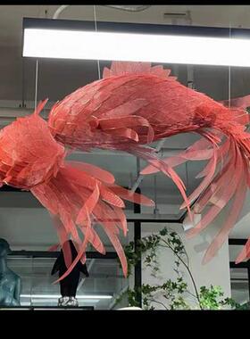 定制镂空鲸鱼雕塑售楼处商场展厅酒店不锈钢铁艺网格金鱼悬吊装饰