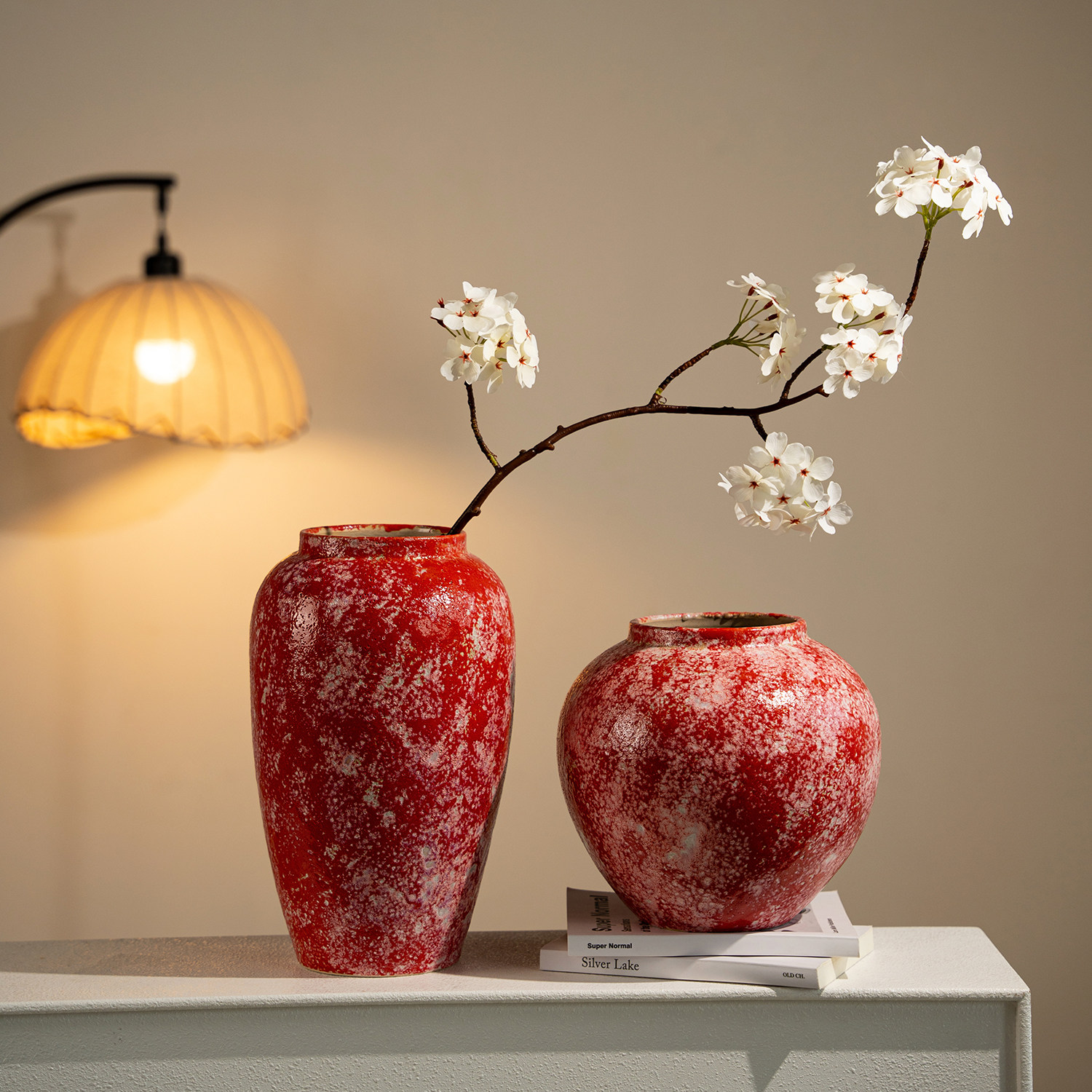 新中式复古陶瓷花瓶客厅玄关大号落地摆件高级感红色水养插花陶罐,淘宝优惠券,粉丝福利购,淘宝优惠卷