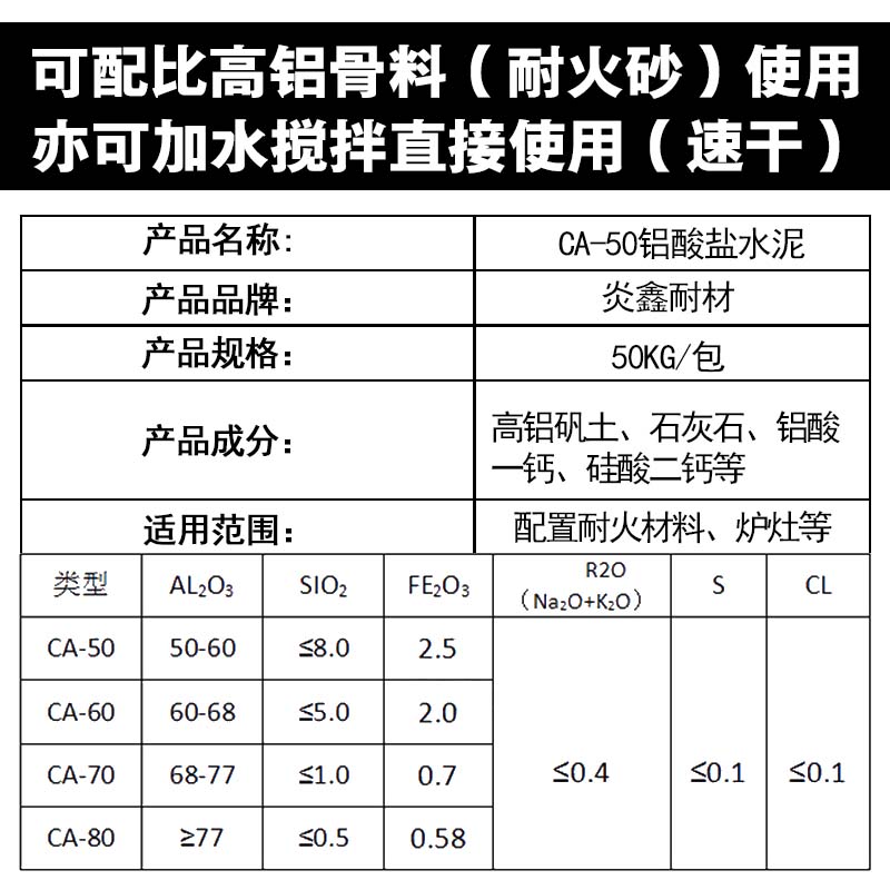 铝酸盐水泥耐火水泥耐高温水泥骨料沙50KG鸭牌高铝酸盐炉膛-图0