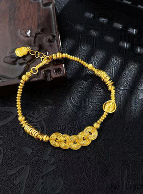 古法黄金五帝币手链女999足金富甲天下龟壳盘缠手串纯金手饰送礼