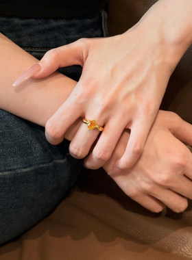 5D硬金黄金鸽子蛋戒指女999足金点钻镶嵌黄钻指环纯金食指戒送礼