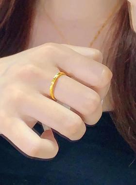 5G黄金鱼鳞戒指女999足金实心素圈小圆片光面指环纯金戒子送女友
