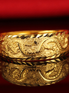 黄金戒指9999足金男款生肖龙戒纯金龙凤对戒素金食指环女凤戒