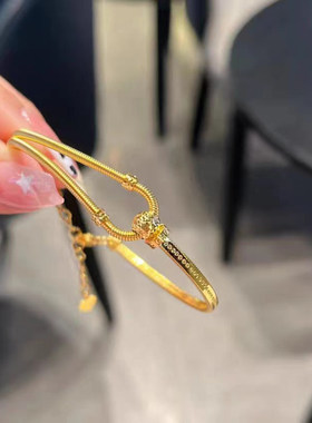5G黄金马蹄手镯女999足金C形弹簧纯金手镯链情人节七夕送女友礼物