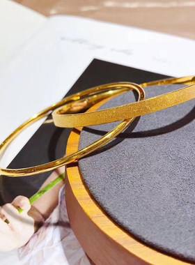 3D硬金黄金双环手镯999足金时尚磨砂光圈手环女款简约百搭金镯子