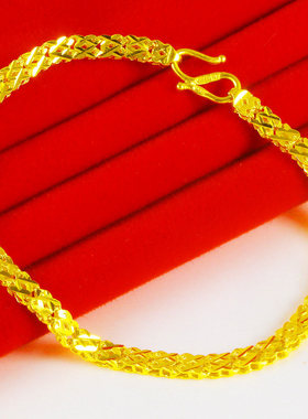 黄金手链女款9999足金手镯纯金首饰素金手环钱币形送老婆按克