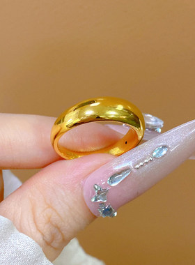 5D硬金黄金小金坨戒指女999足金时尚海豚背纯金指环食指戒送女友