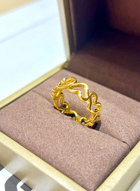 5D硬金黄金爱心戒指999足金女款时尚桃心指环纯金桃心戒子送女友