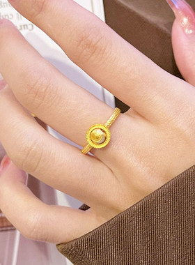 5G黄金ins风猫眼珠戒指999足金转运珠活口指环纯金新款戒子送礼女