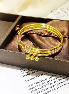 3D硬金黄金时尚光圈磨砂手镯子三生三世999足金铃铛手环送礼女款