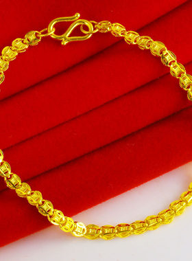 黄金手链女款9999足金招财铜钱素金手镯纯金首饰结婚饰品按克