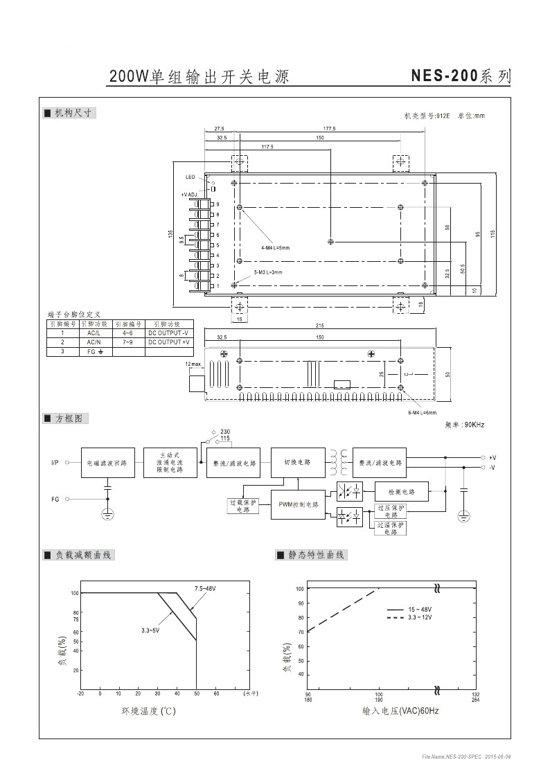 明伟开关电源NES-200-12/24/36/48 12V17A 24V8.8A 200W开关电源 - 图1