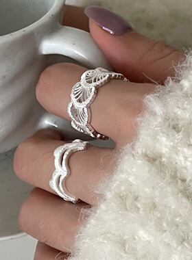 甜酷镂空扇形花边戒指女百搭叠戴气质优雅时尚开口指环ins食指戒