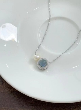 一恋精致温柔仿珍珠项链女简约时尚气质优雅蓝色吊坠锁骨