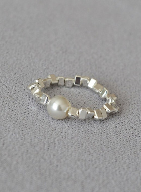 一恋甜酷珍珠碎银戒指女叠戴百搭