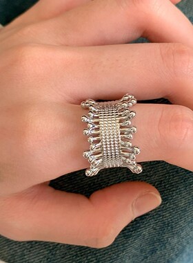 一恋个性编织纹理线条戒指女几何简约冷淡风开口指环嘻哈朋克食指