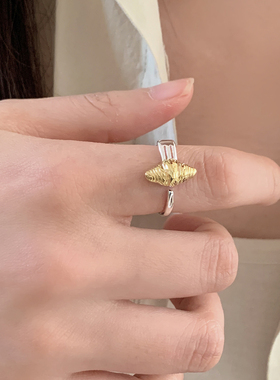 原创设计 个性牛角包叉子戒指女小众设计嘻哈开口戒指配饰女指环