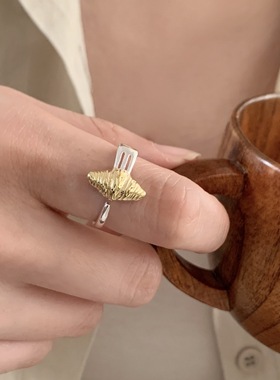 一恋个性牛角包叉子设计感戒指女小众时尚百搭嘻哈开口指环创意食