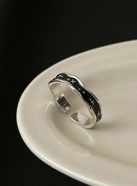 一恋甜酷叠戴满天星戒指女黑色滴