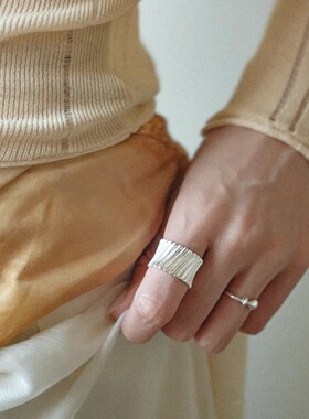 一恋水波纹戒指女几何简约宽边时尚个性百搭开口指环ins风小众食