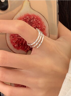简约三层线条戒指女缠绕时尚个性闪亮S925镀银指环冷淡风食指戒潮