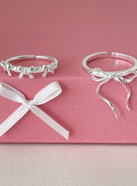 一恋飘带蝴蝶结戒指女简约几何线条百搭叠戴开口指环ins风网红食