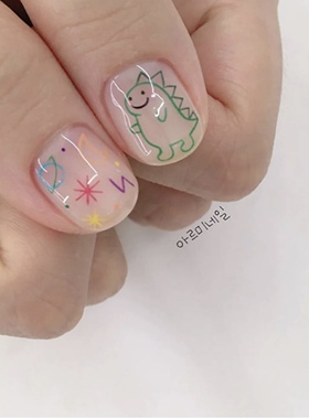 美甲贴纸卡通彩色小图案涂鸦线条