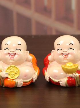 招财可爱笑佛大肚弥勒佛小摆件家用客厅汽车车载保平安佛像装饰品