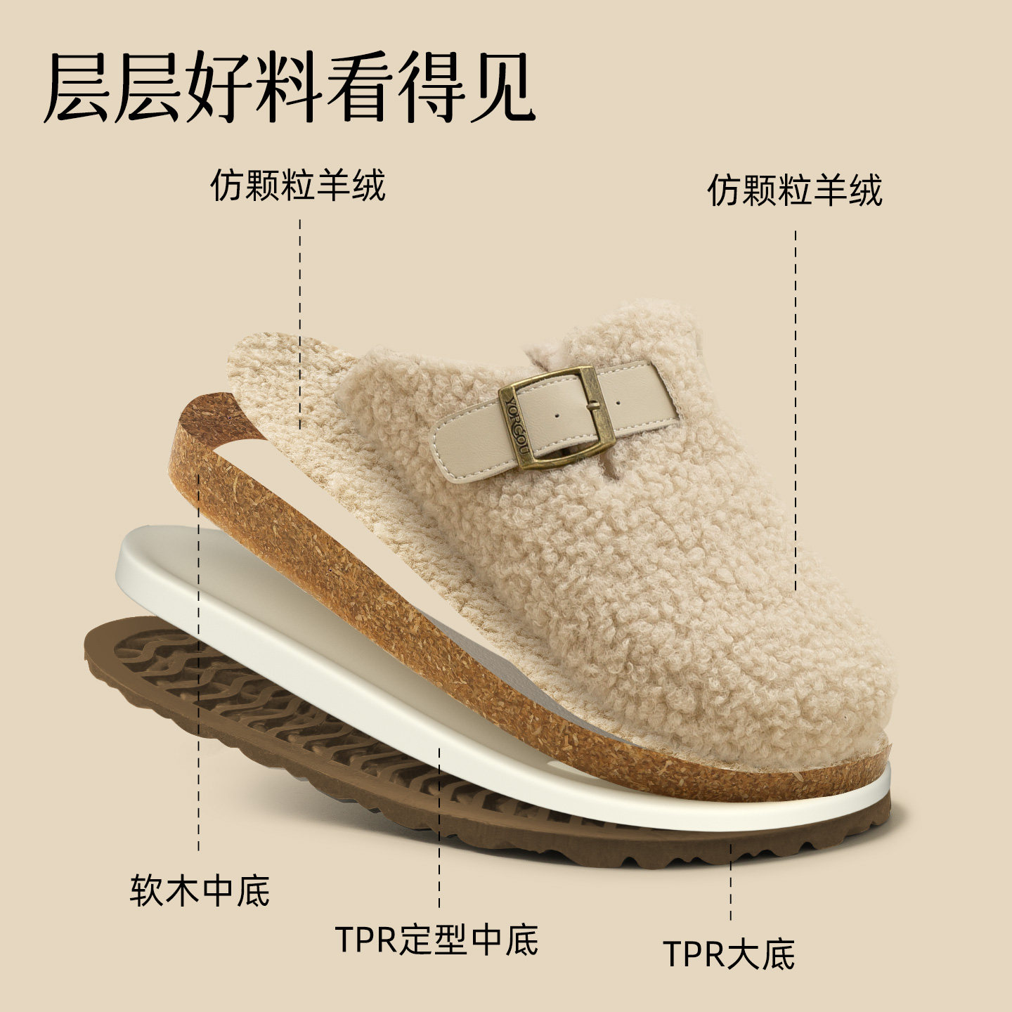 秋冬季勃肯软木2025新款棉拖鞋女毛毛绒包头半拖加绒保暖厚底外穿,淘宝优惠券,粉丝福利购,淘宝优惠卷