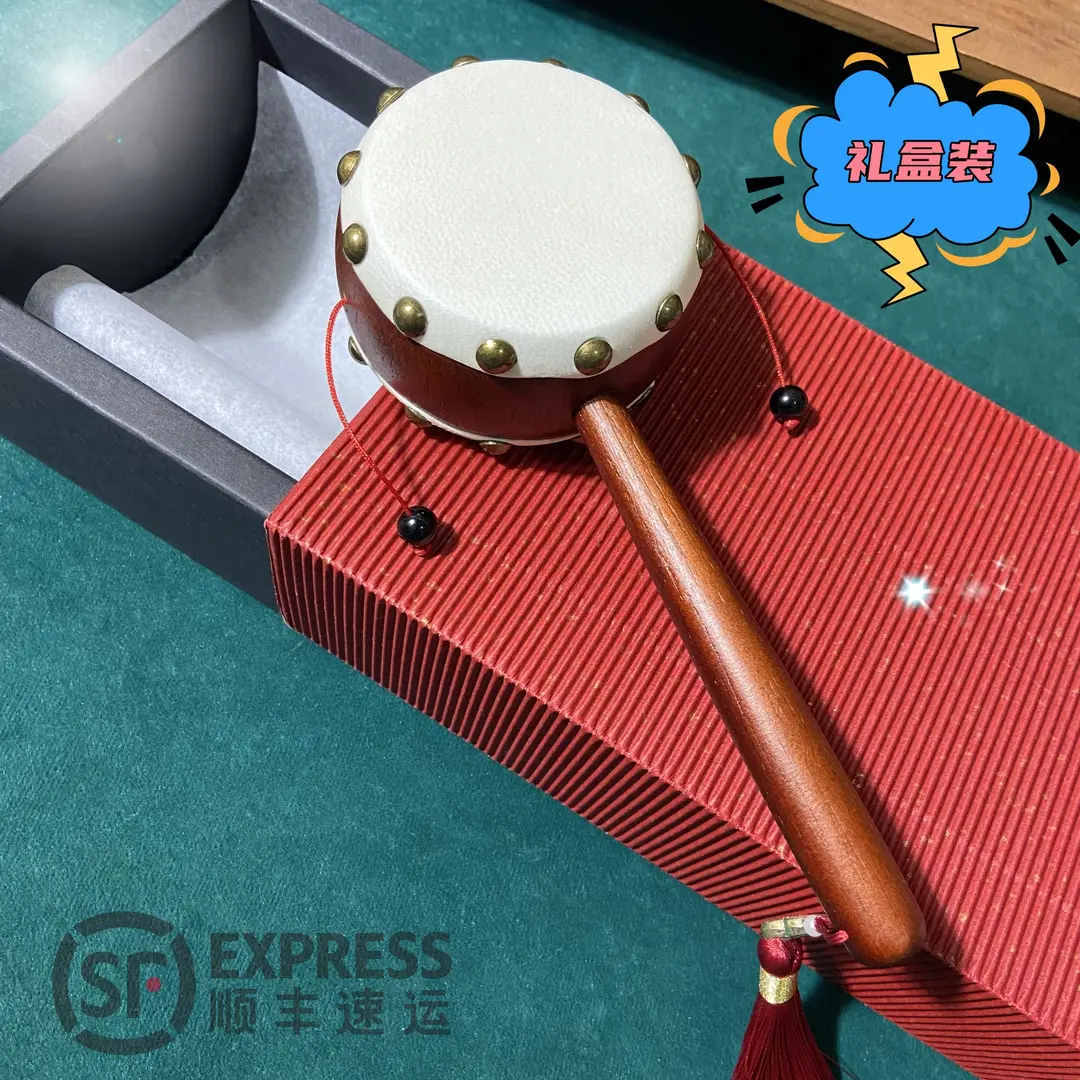 传统实木手工羊皮拨浪鼓儿童益智玩具新生儿婴儿礼物安抚哄娃Z - 图0