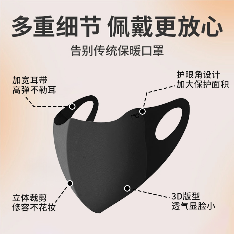 2024新款美拉德高颜值保暖口罩女秋冬3D保暖防寒V脸厚男女可水洗