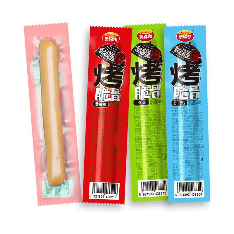 奥锦奇旗舰店奥锦奇即食奥尔良脆骨肠40g香辣火腿肠早餐肠休闲零食台式热狗肠3