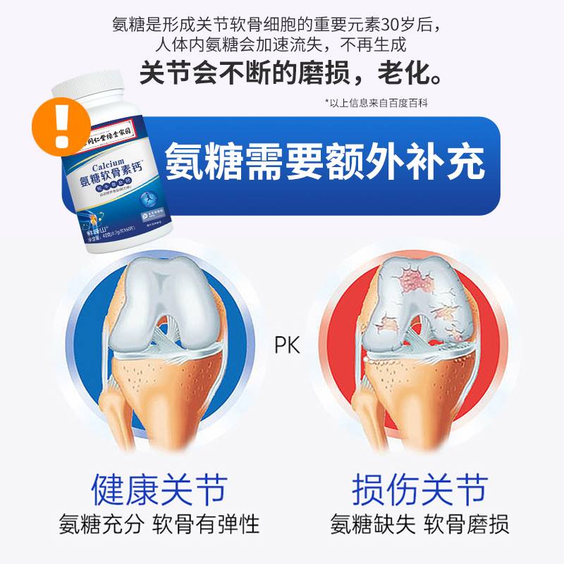 【买2送1】同仁堂氨糖软骨素钙片牦牛骨肽钙中老年人护关节补钙 - 图3