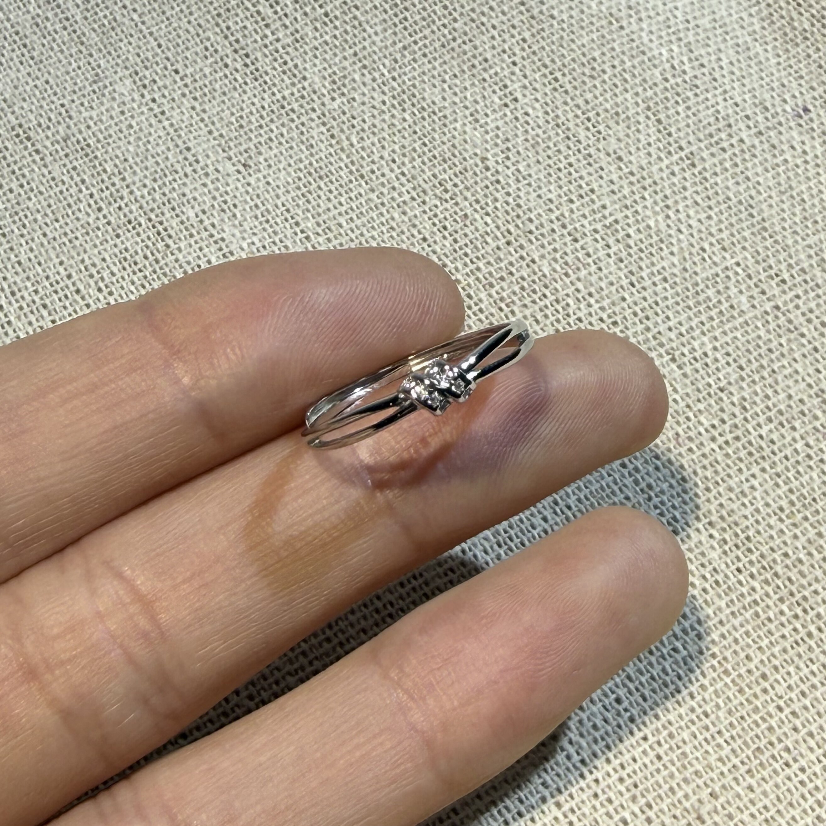 Pure silver 999 concentric knot small zircon open ring