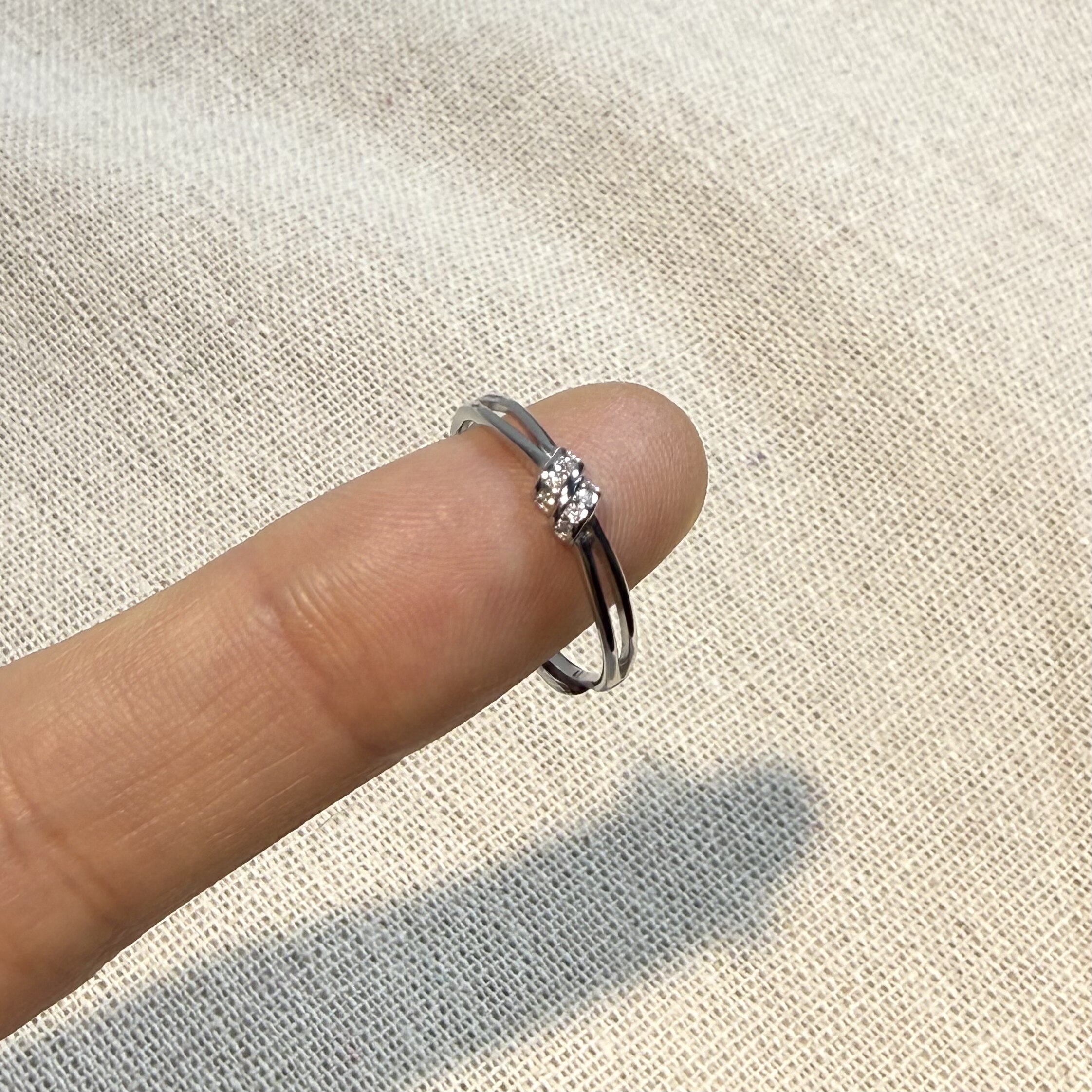 Pure silver 999 concentric knot small zircon open ring