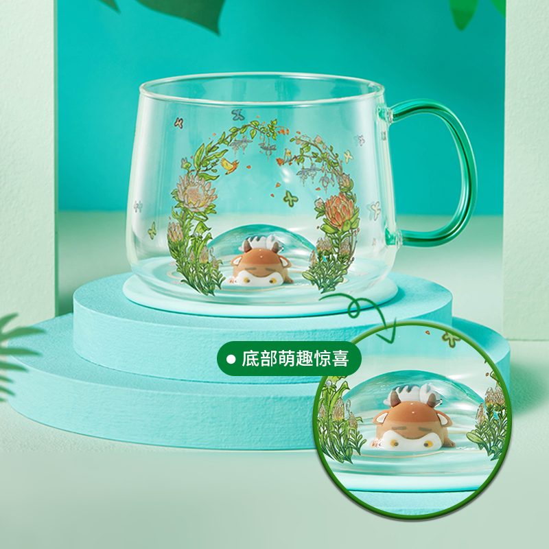 共禾京品高硼硅带盖玻璃杯可爱兔子水杯大容量早餐杯母亲节礼物