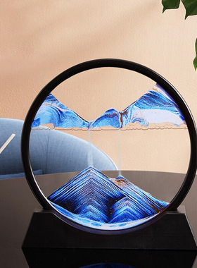 流沙山水风景画艺术摆件沙漏客厅办公室电视柜家居创意实木装饰品