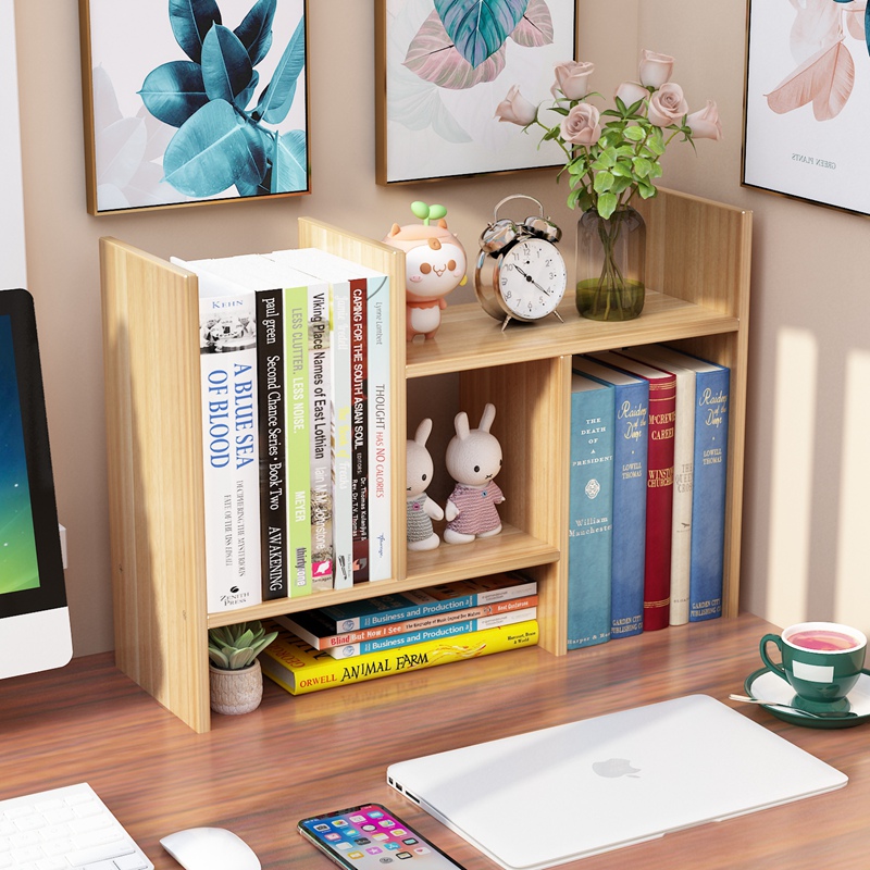 书架桌面置物架儿童书桌上简易小型书柜办公室家用电脑桌学生收纳 - 图0