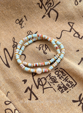 寿山石双圈｜akiomoon十七月光手作珍珠手链小众设计感天然石手串