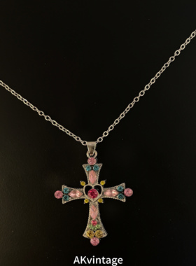 Vintage 古着  pink cross  项链
