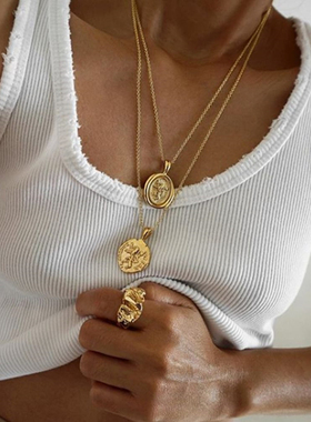 小众设计狮子圆牌项链ins冷淡