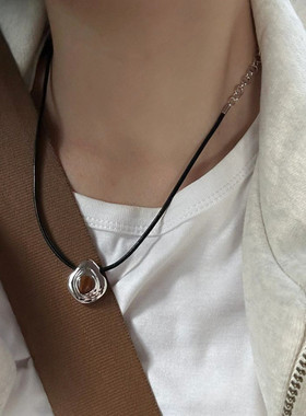 美拉德复古木纹石吊坠项链女