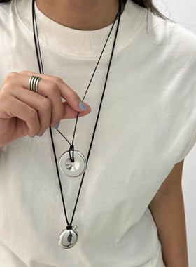 银色水瓶圆环吊坠项链女