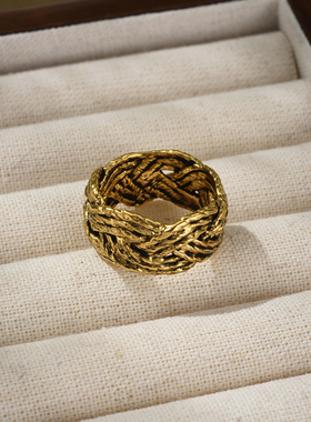 麻花编织纹理戒指女欧美小众气质