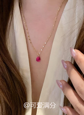 S925纯银红水滴闪钻耳钉女