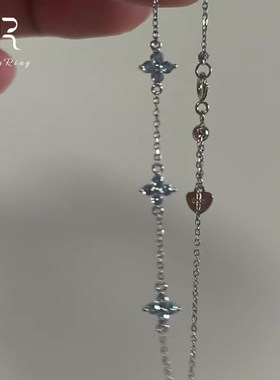 S925纯银蓝色四叶花手链女