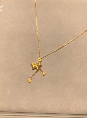 新中式金色小马驹五帝钱项链女款