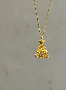 拉丝镂空圣诞树星星吊坠项链